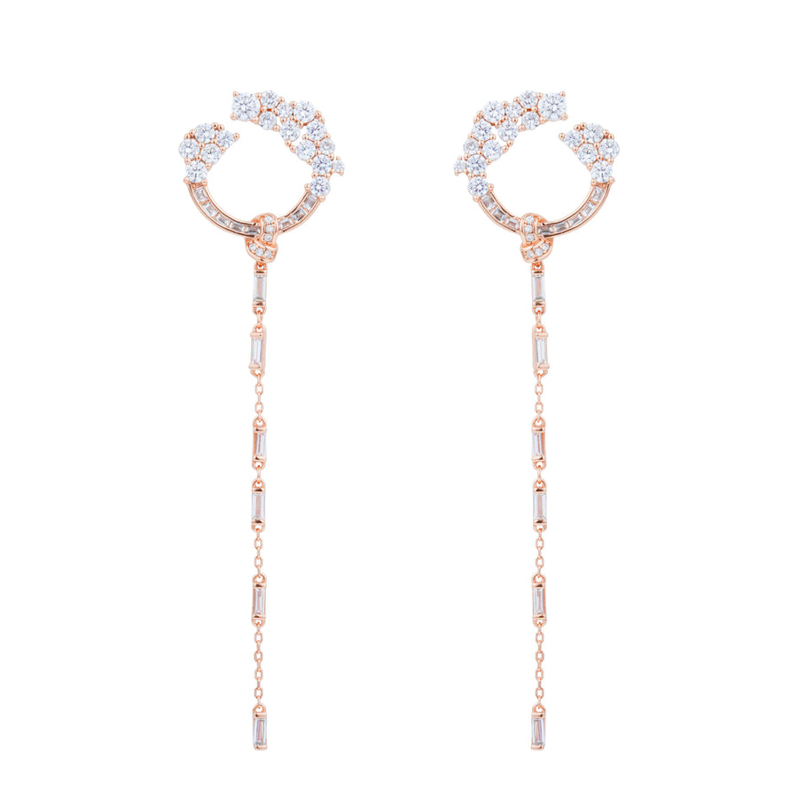 Siora Floral Chain Threader Drop Earrings | 925 Sterling Silver Rose Gold