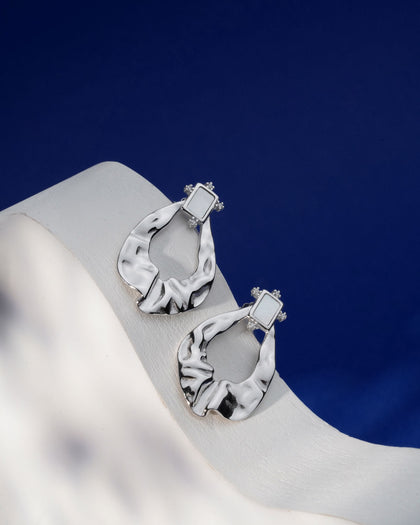 Siora Silver Hammered Teardrop Drop Earrings | 925 Sterling Silver Rhodium Plated