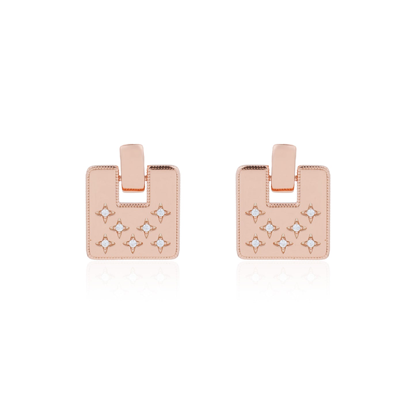 Siora North Star Square Tablet Earrings | 925 Sterling Silver Rose Gold
