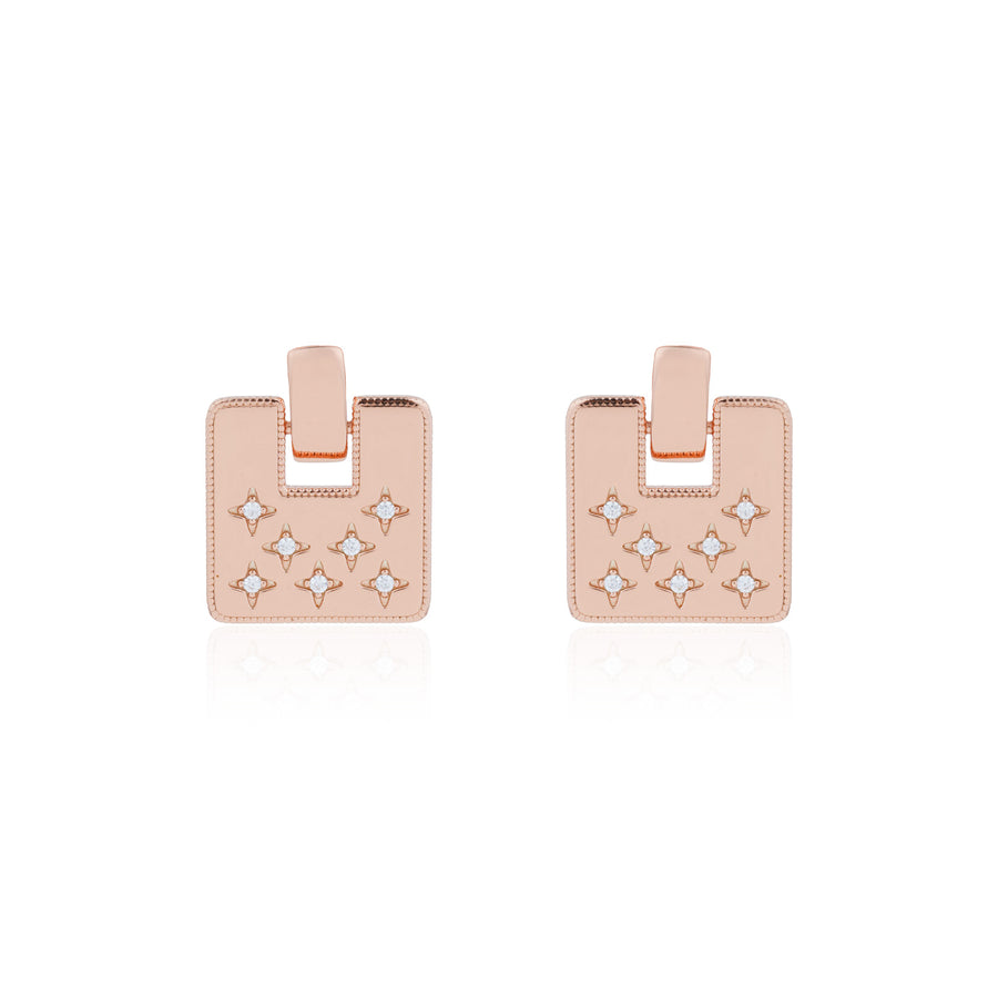 Siora North Star Square Tablet Earrings | 925 Sterling Silver Rose Gold