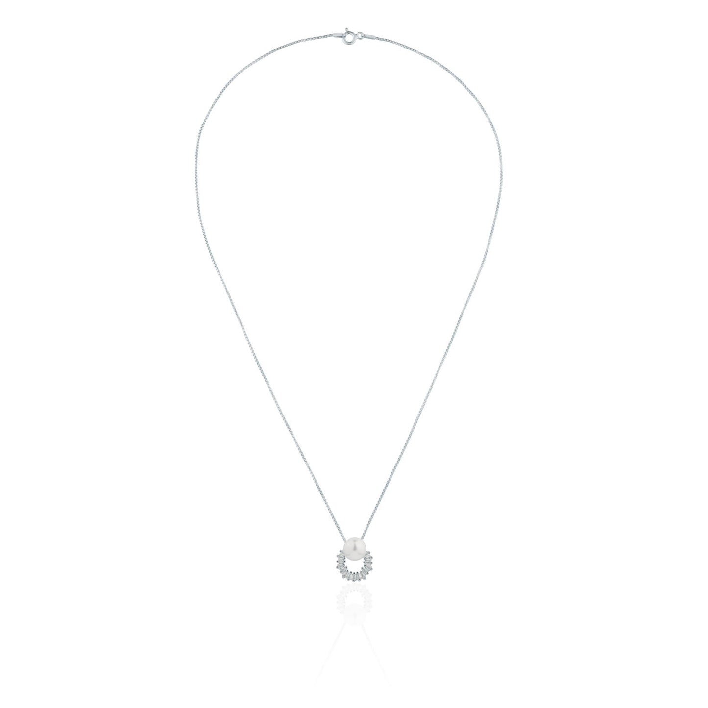 Siora Silver Pearl Arc Jewellery Set | 925 Sterling Silver Rhodium Plated | Necklace + Earrings