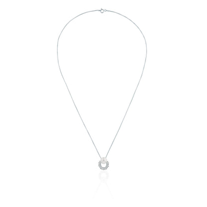 Siora Silver Pearl Arc Jewellery Set | 925 Sterling Silver Rhodium Plated | Necklace + Earrings