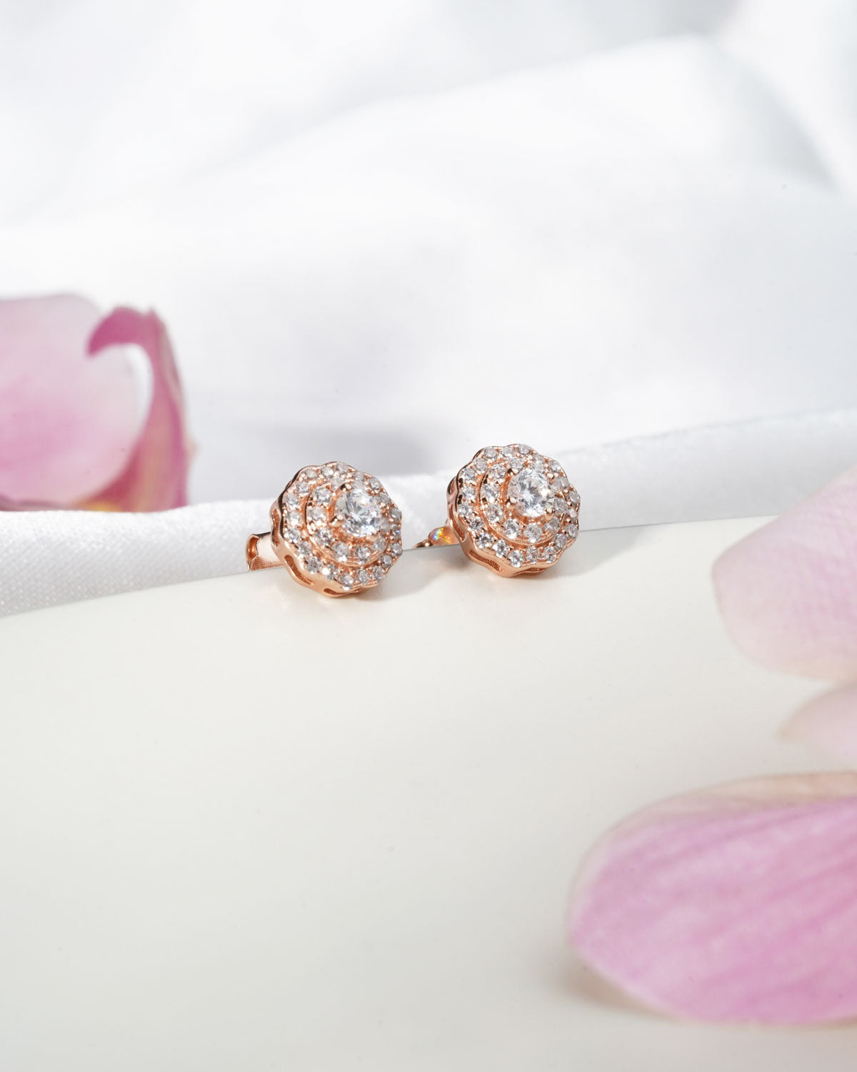 Siora Rosette CZ Jewellery Set | 925 Sterling Silver Rose Gold | Necklace + Earrings