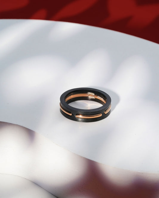 Siora Dual Band Contrast Ring | 925 Sterling Silver Black & Rose Gold