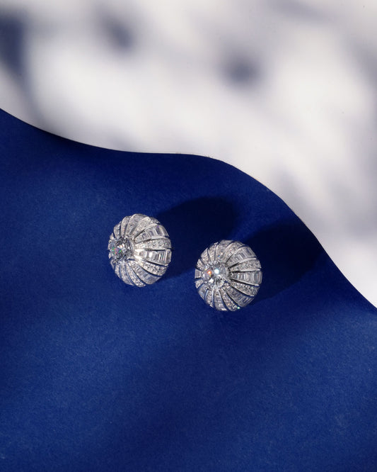 Siora Silver Starburst Pinwheel CZ Stud Earrings | 925 Sterling Silver Rhodium Plated
