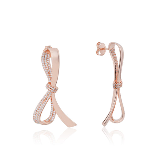 Siora Statement Bow Drop Earrings | 925 Sterling Silver Rose Gold