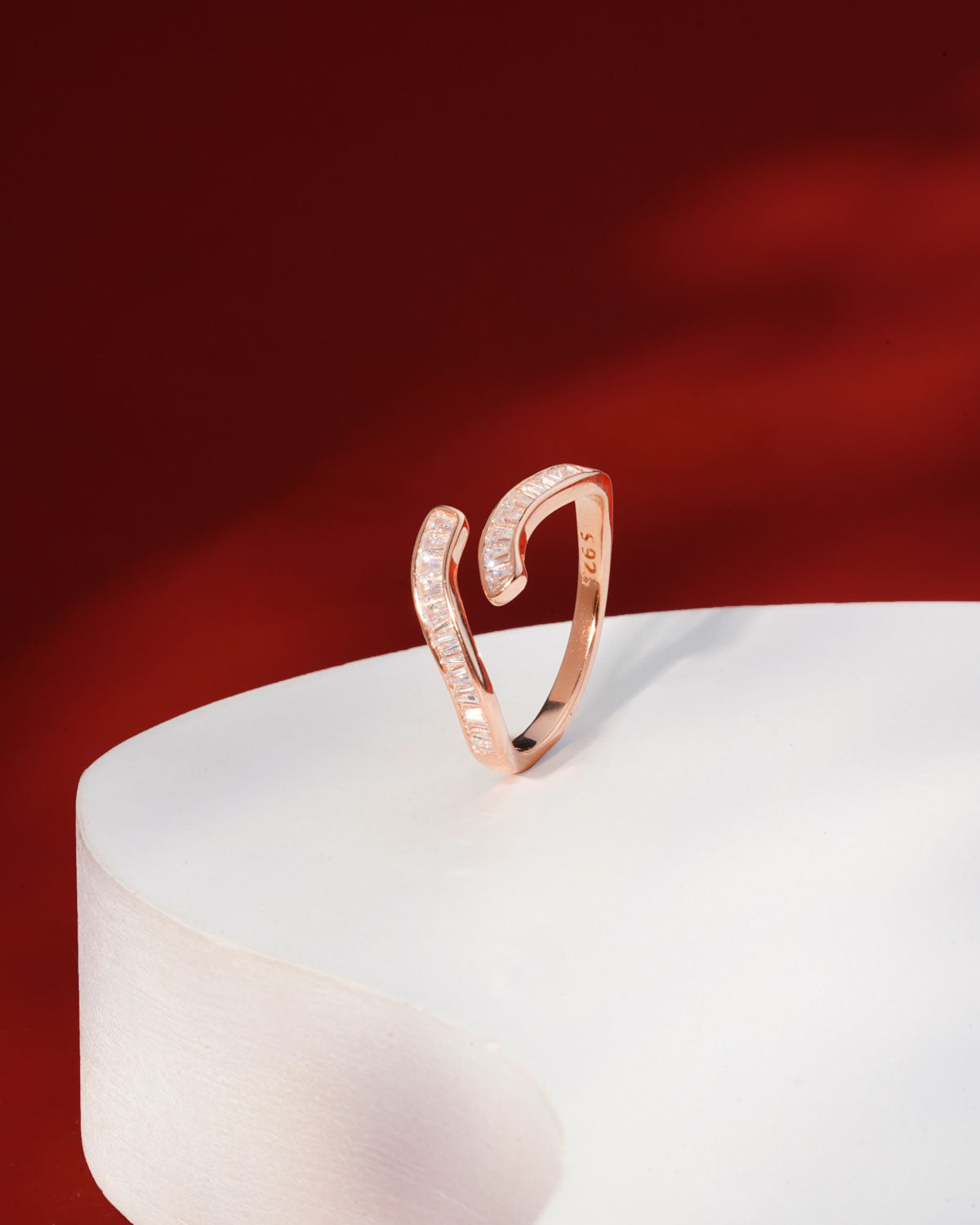 Siora Baguette Bypass Open Ring | 925 Sterling Silver Rose Gold