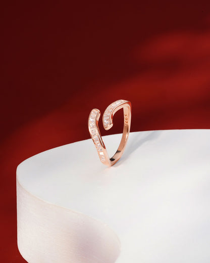Siora Baguette Bypass Open Ring | 925 Sterling Silver Rose Gold