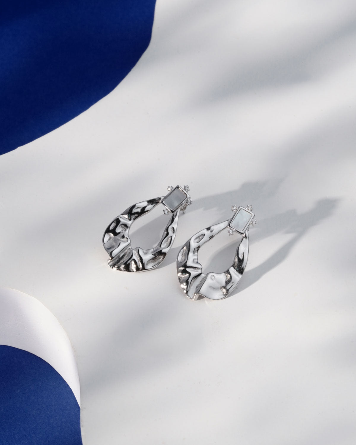 Siora Silver Hammered Teardrop Drop Earrings | 925 Sterling Silver Rhodium Plated