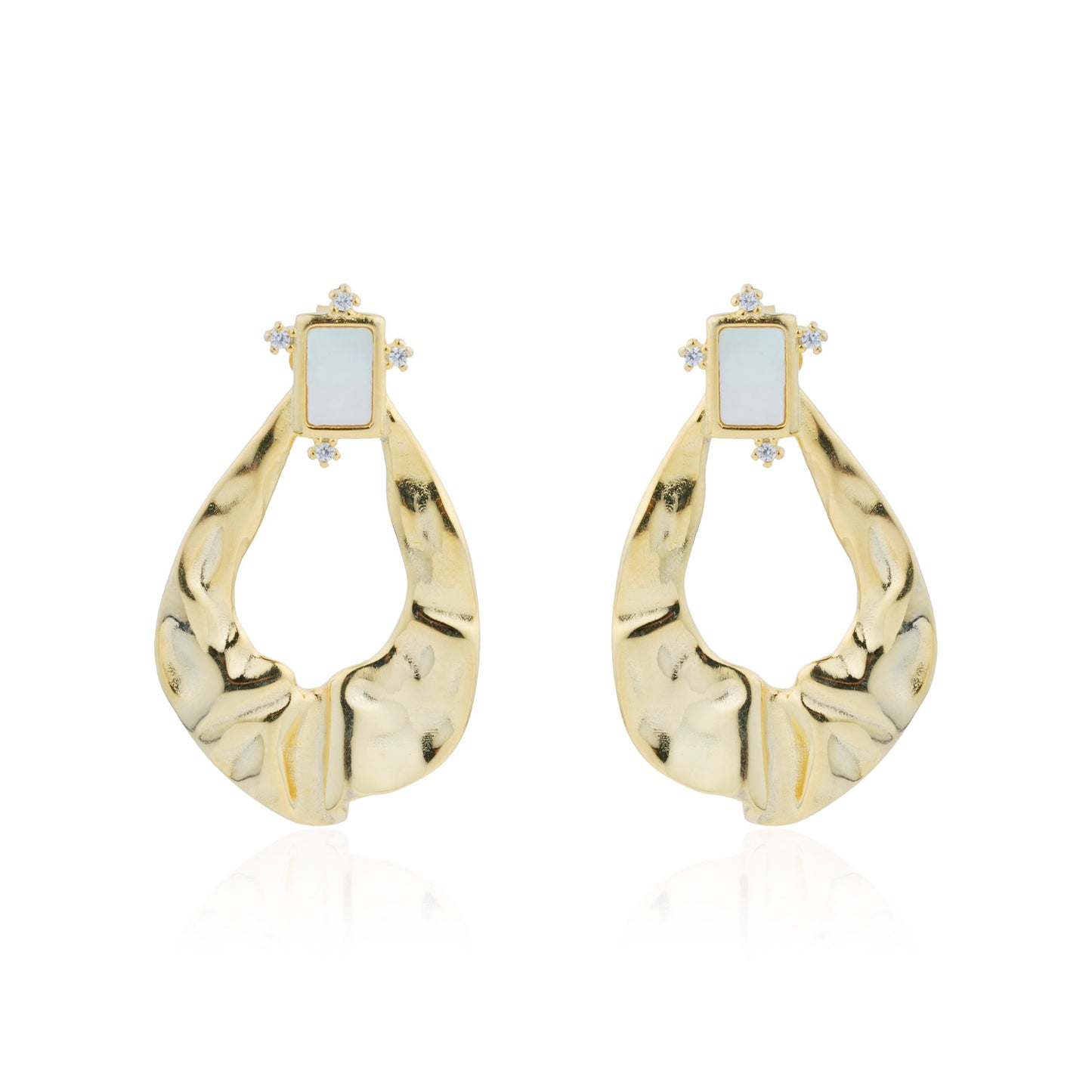 Siora Gold Hammered Teardrop Drop Earrings | 925 Sterling Silver 18K Gold Plated