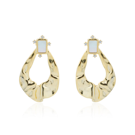 Siora Gold Hammered Teardrop Drop Earrings | 925 Sterling Silver 18K Gold Plated