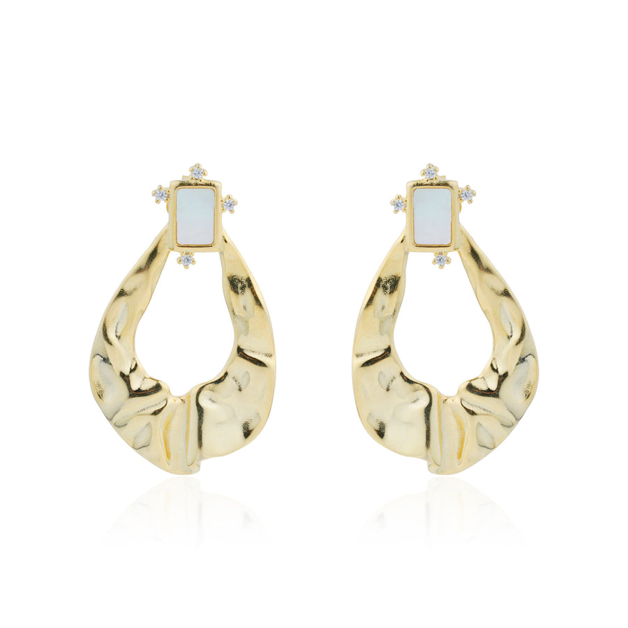 Siora Gold Hammered Teardrop Drop Earrings | 925 Sterling Silver 18K Gold Plated