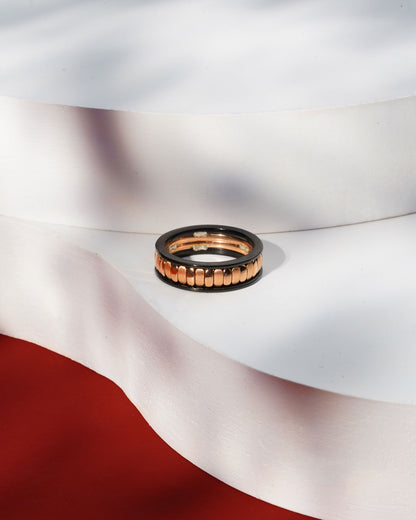 Siora Gold Tile Contrast Band Ring | 925 Sterling Silver Black & Rose Gold