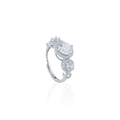 Siora Silver Cascading Halo Cluster Ring | 925 Sterling Silver Rhodium Plated