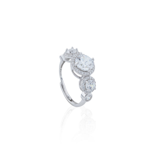 Siora Silver Cascading Halo Cluster Ring | 925 Sterling Silver Rhodium Plated