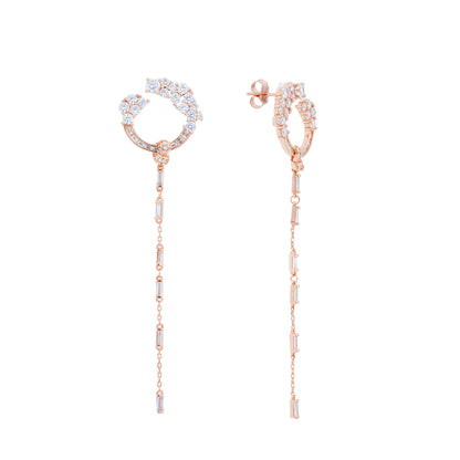 Siora Floral Chain Threader Drop Earrings | 925 Sterling Silver Rose Gold