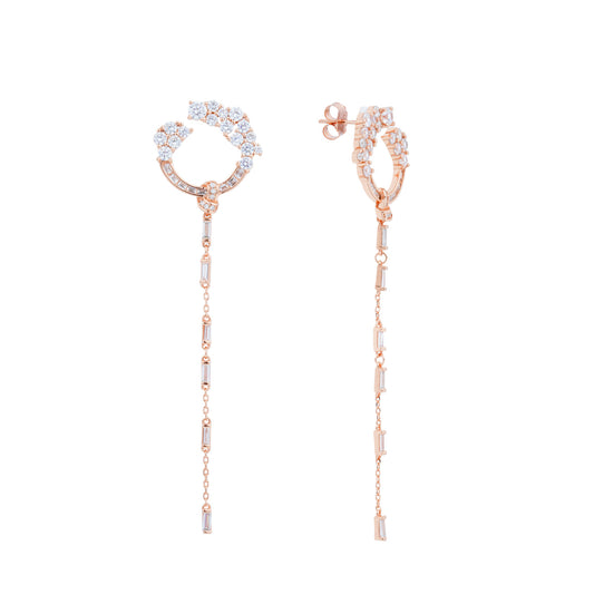 Siora Floral Chain Threader Drop Earrings | 925 Sterling Silver Rose Gold