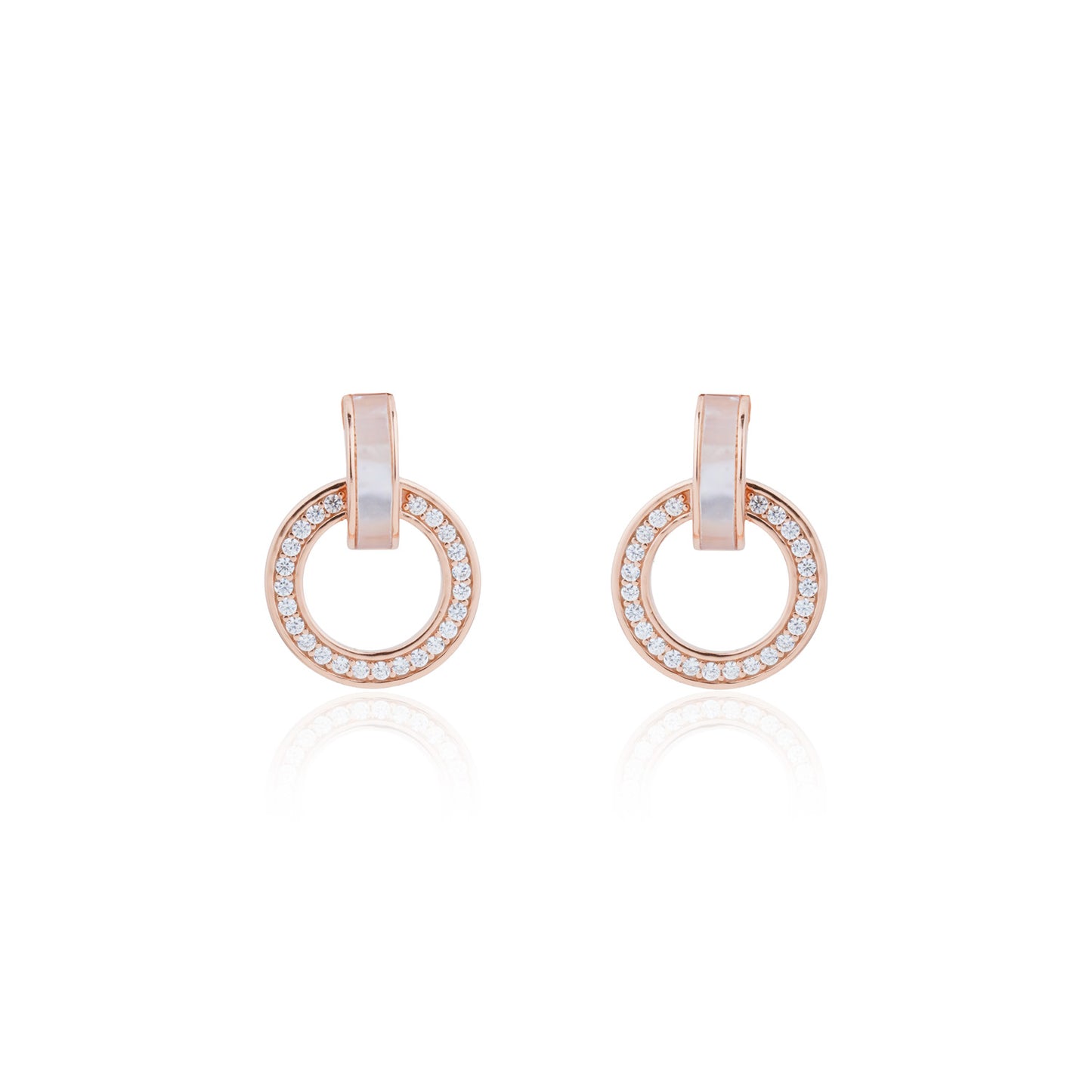 Siora MOP Halo Circle Drop Earrings | 925 Sterling Silver Rose Gold