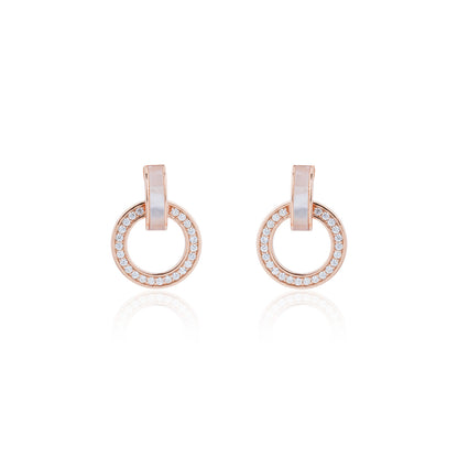 Siora MOP Halo Circle Drop Earrings | 925 Sterling Silver Rose Gold