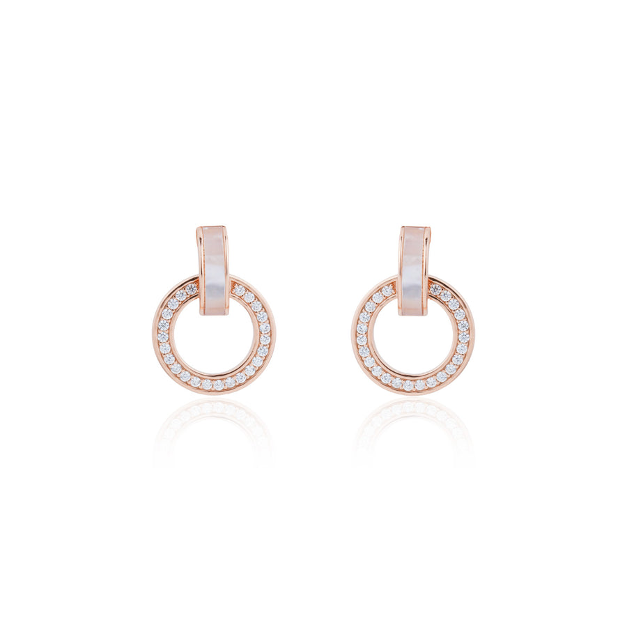 Siora MOP Halo Circle Drop Earrings | 925 Sterling Silver Rose Gold