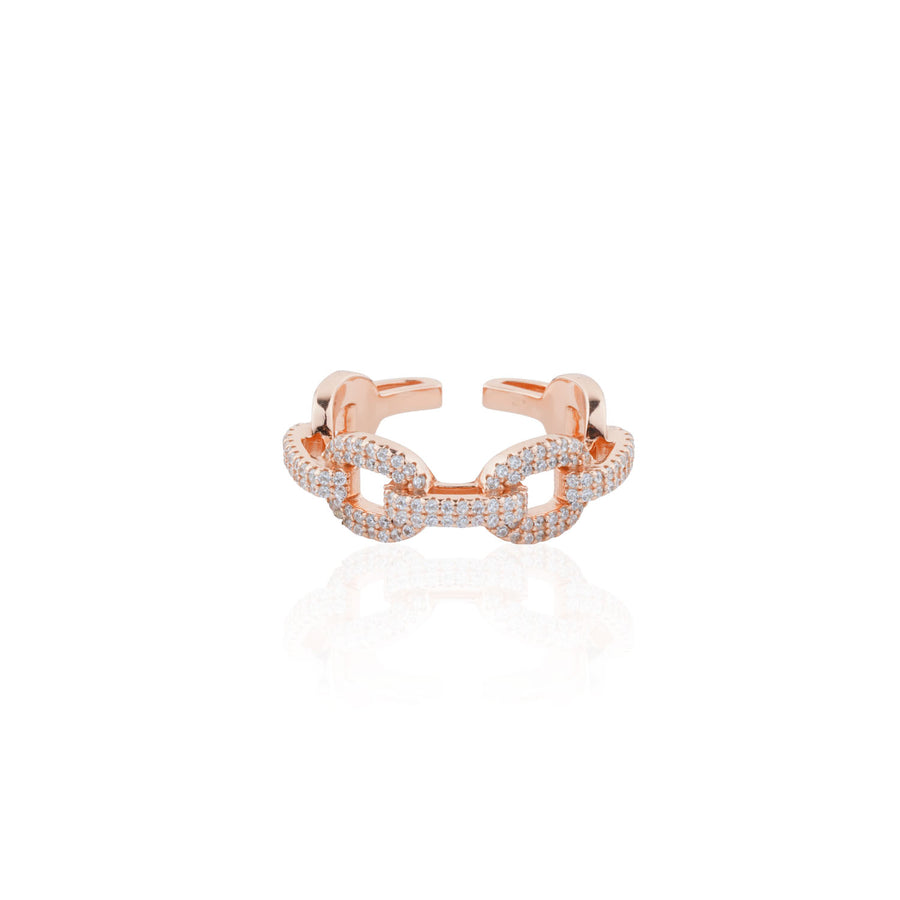 Siora Half Pave Cuban Link Open Ring | 925 Sterling Silver Rose Gold