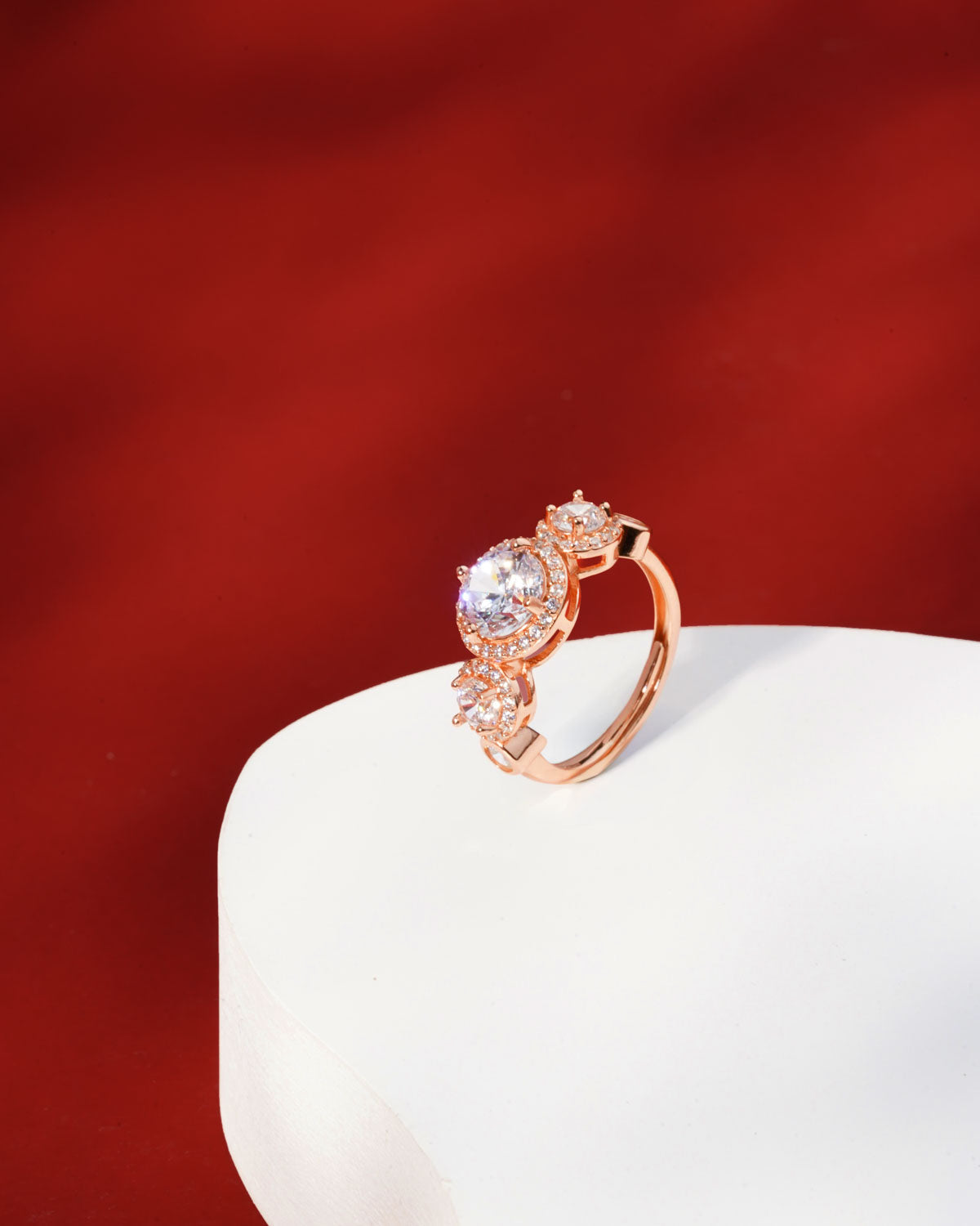 Siora Halo Cluster Solitaire Ring | 925 Sterling Silver Rose Gold
