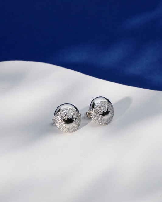 Siora Silver North Star Disc CZ Stud Earrings | 925 Sterling Silver Rhodium Plated