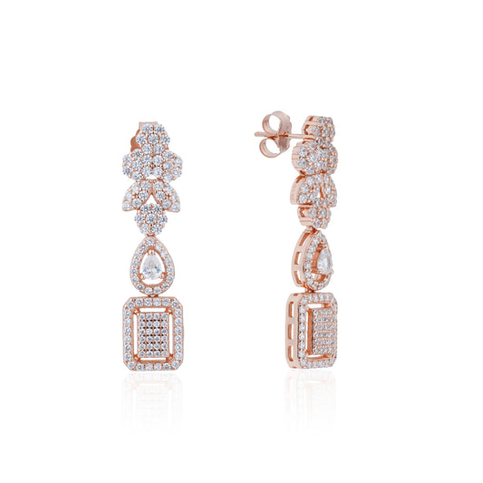 Siora Luxe CZ Bridal Drop Earrings | 925 Sterling Silver Rose Gold