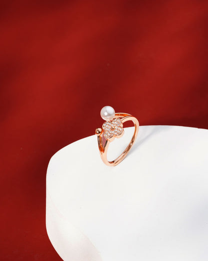 Siora Clover & Pearl Toi et Moi Ring | 925 Sterling Silver Rose Gold