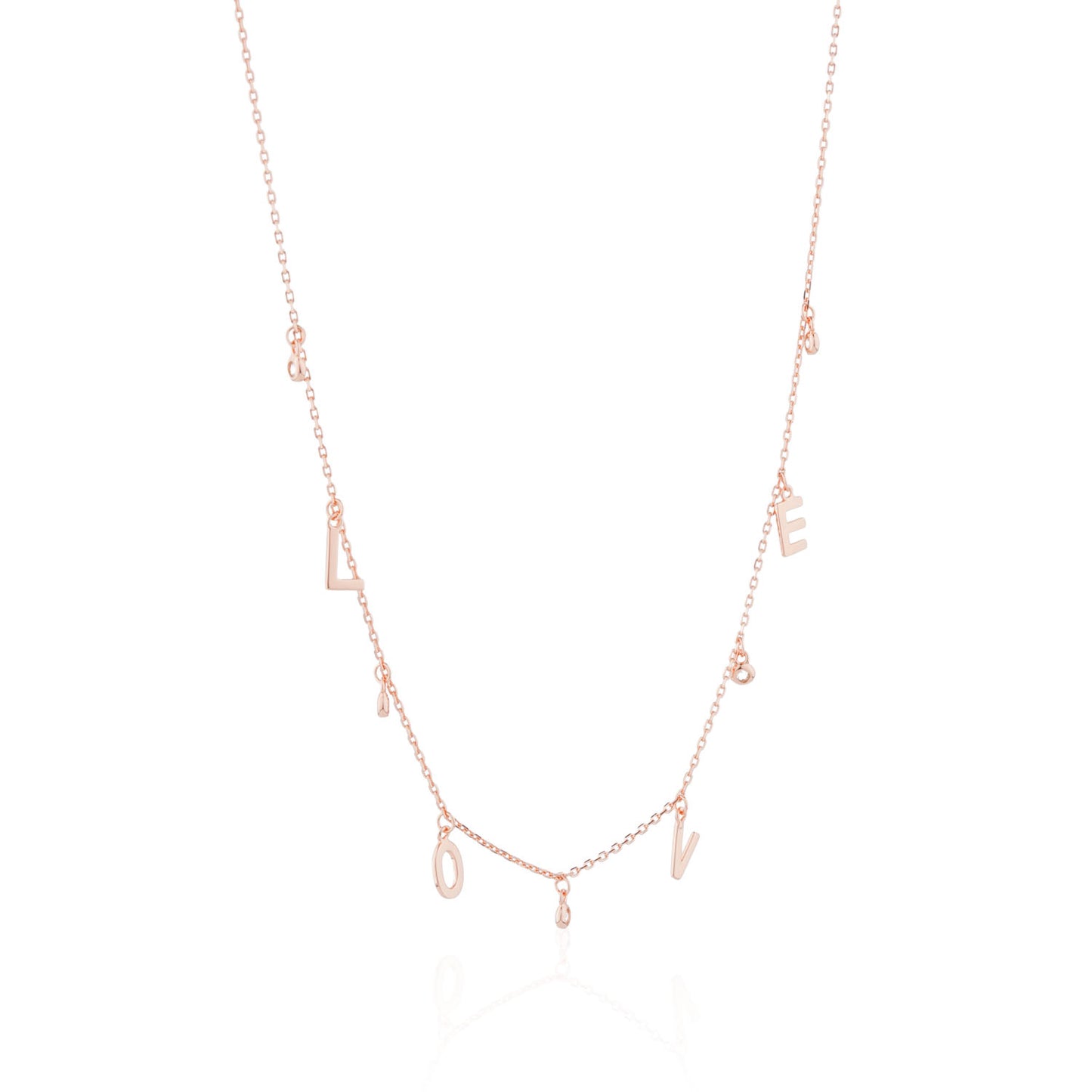Siora LOVE Letter Charm Necklace | 925 Sterling Silver Rose Gold