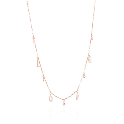 Siora LOVE Letter Charm Necklace | 925 Sterling Silver Rose Gold
