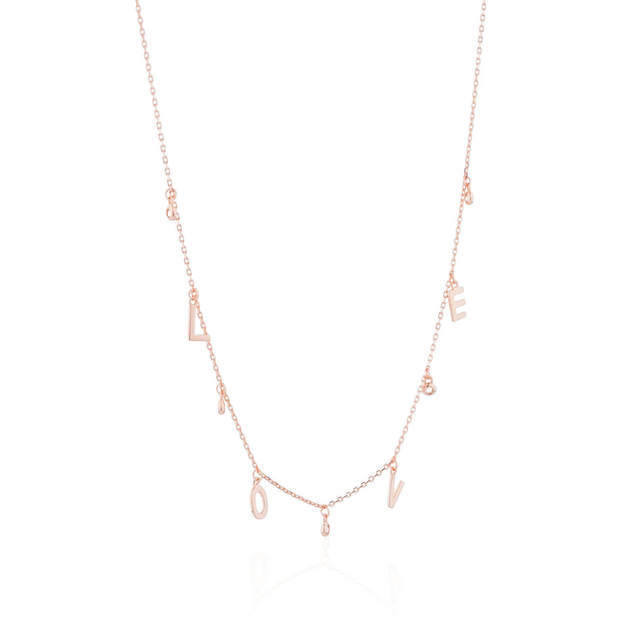 Siora LOVE Letter Charm Necklace | 925 Sterling Silver Rose Gold