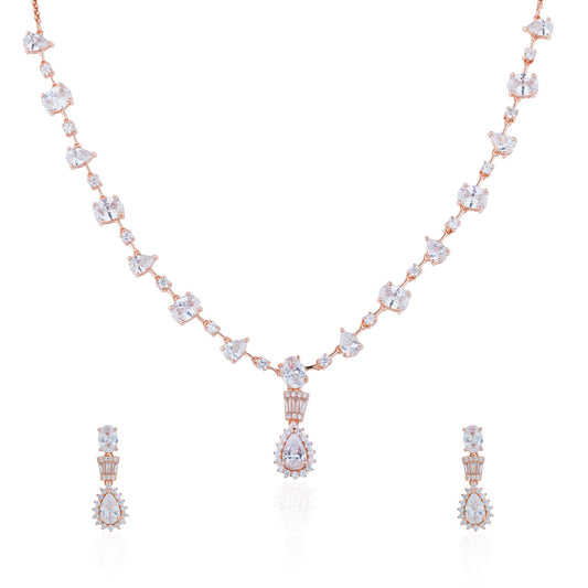 Siora Bridal Statement CZ Necklace | 925 Sterling Silver Rose Gold