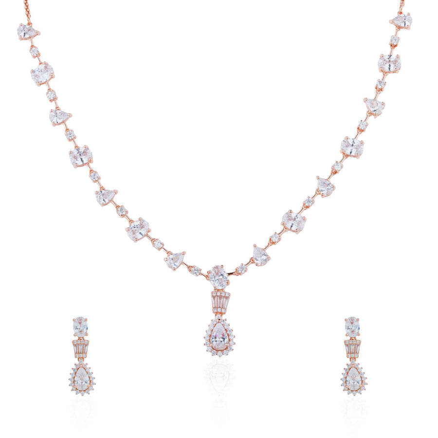 Siora Bridal Statement CZ Necklace | 925 Sterling Silver Rose Gold