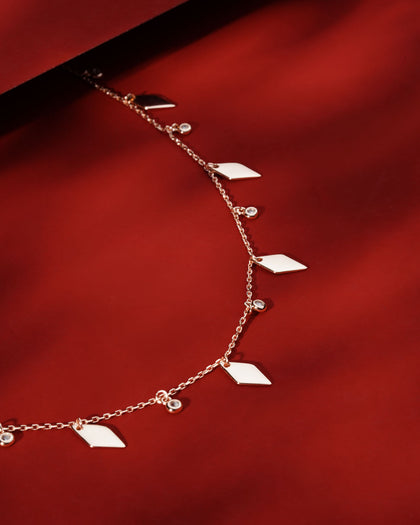 Siora Diamond Charm Tassel Necklace | 925 Sterling Silver Rose Gold