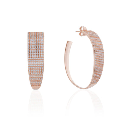 Siora Wide Pave CZ Hoop Earrings | 925 Sterling Silver Rose Gold