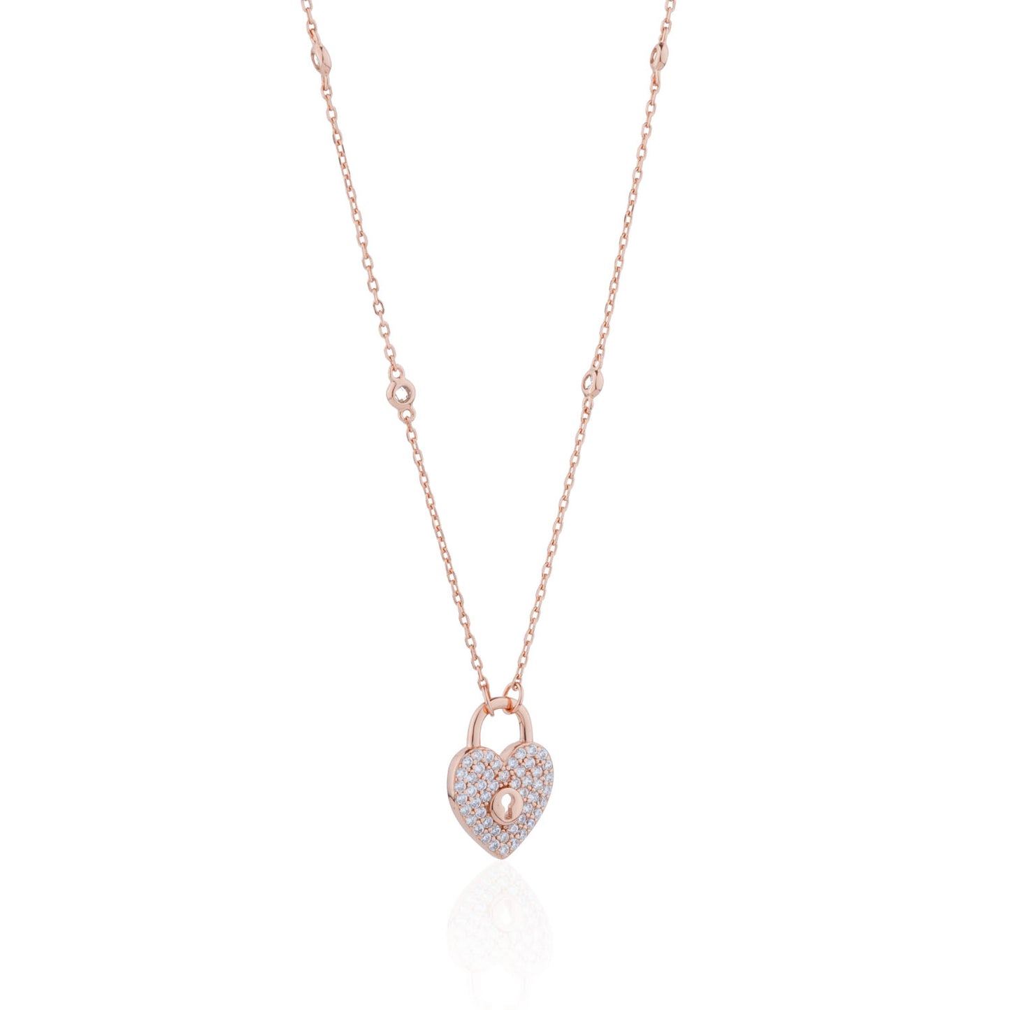 Siora Heart Lock CZ Pendant Necklace | 925 Sterling Silver Rose Gold