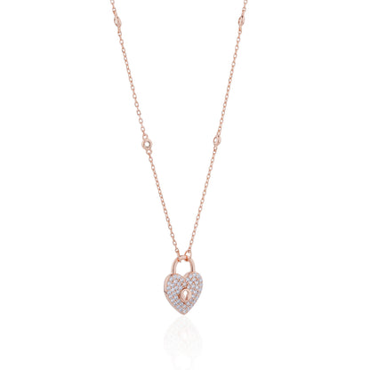 Siora Heart Lock CZ Pendant Necklace | 925 Sterling Silver Rose Gold