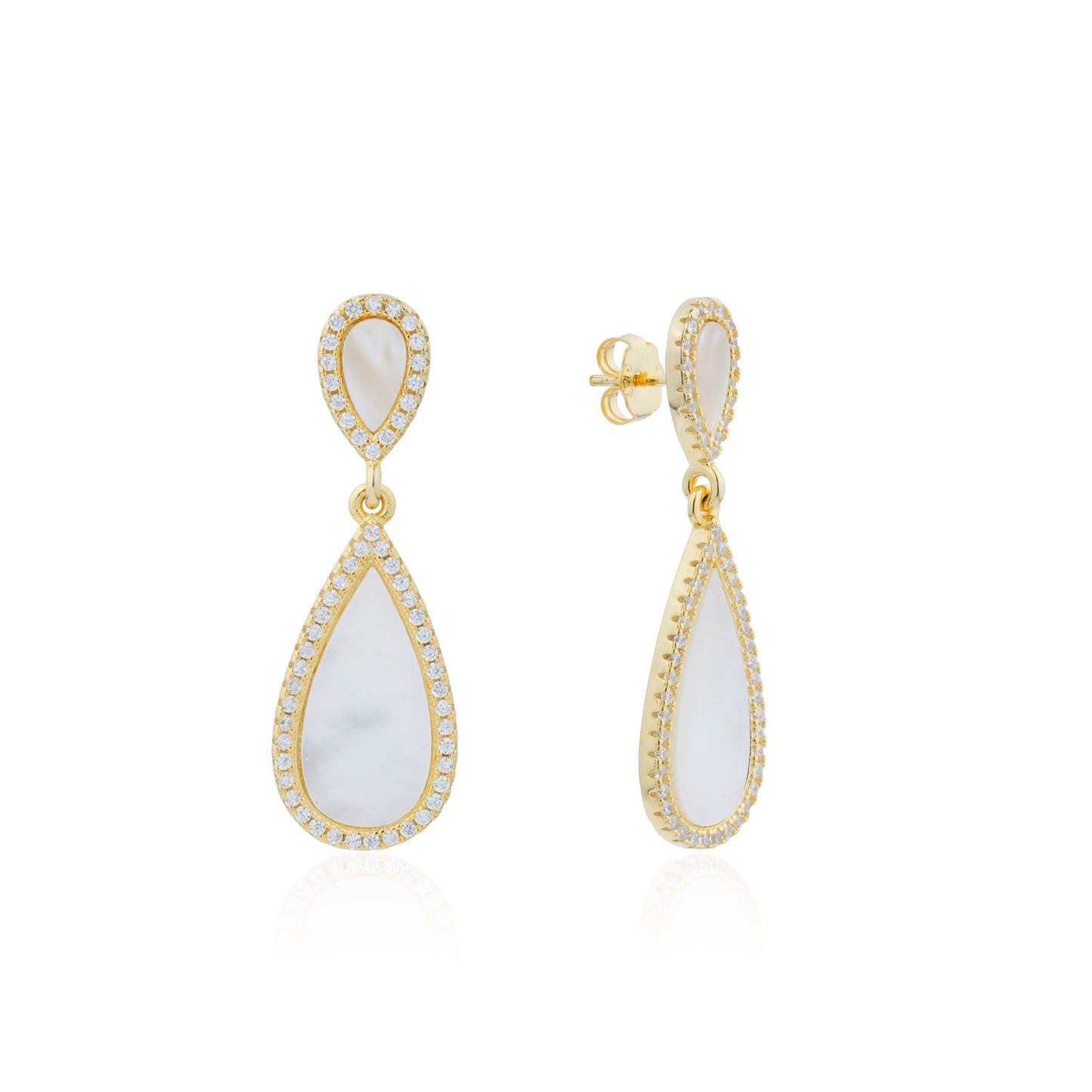 Siora Gold MOP Teardrop Halo Drop Earrings | 925 Sterling Silver 18K Gold Plated