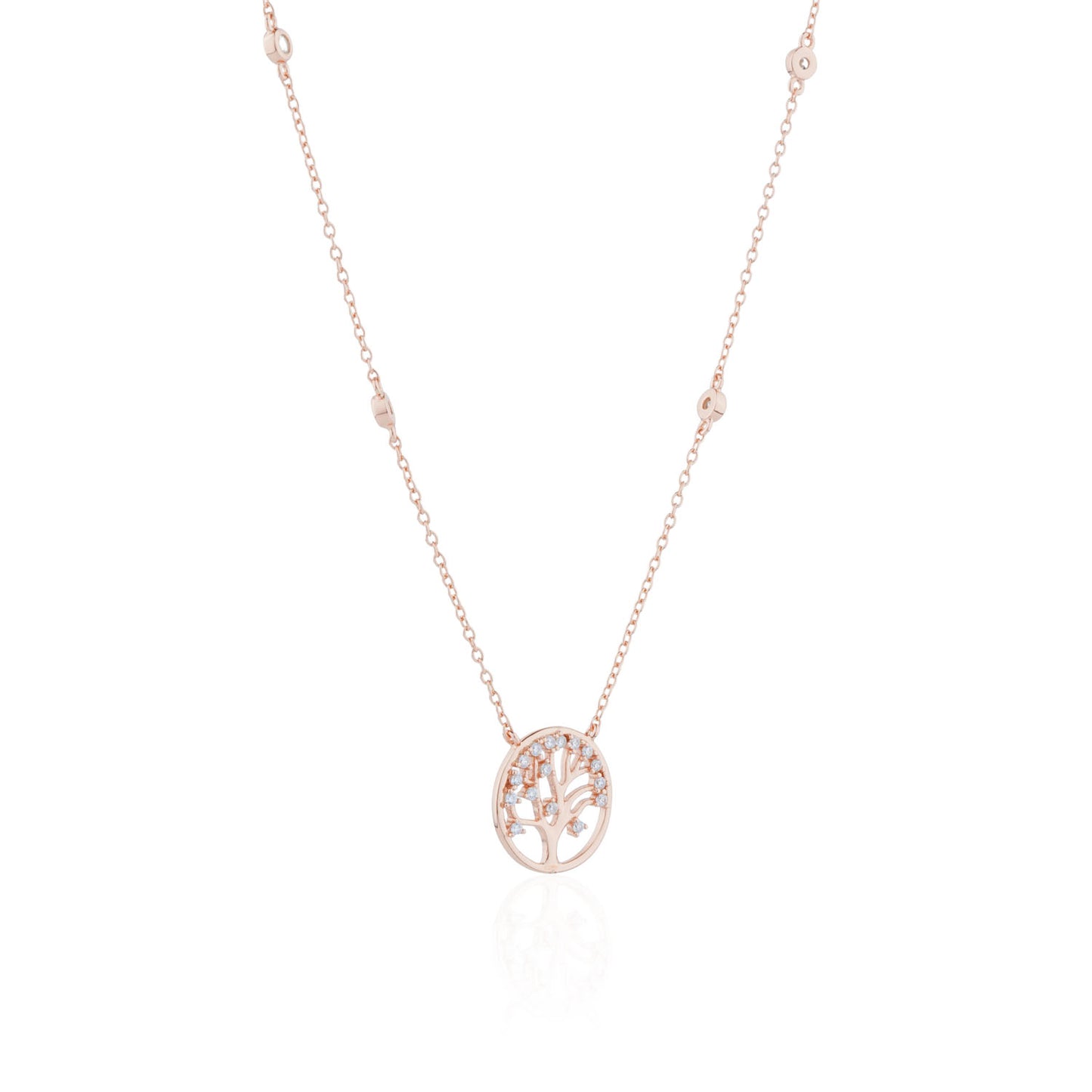 Siora Tree of Life CZ Pendant Necklace | 925 Sterling Silver Rose Gold