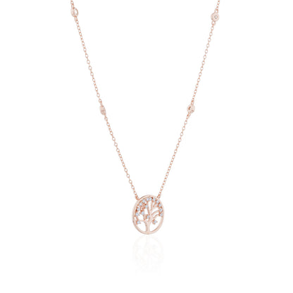 Siora Tree of Life CZ Pendant Necklace | 925 Sterling Silver Rose Gold