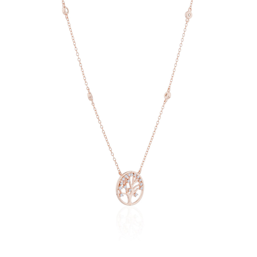 Siora Tree of Life CZ Pendant Necklace | 925 Sterling Silver Rose Gold