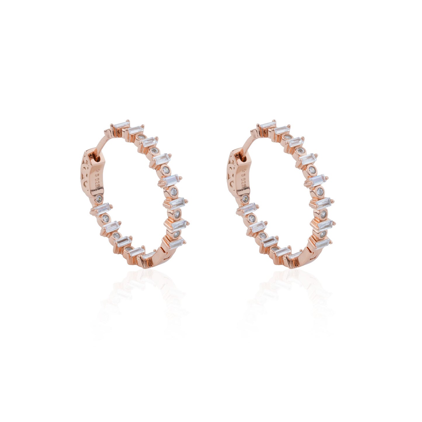 Siora Baguette Spark Hoop Earrings | 925 Sterling Silver Rose Gold
