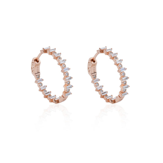 Siora Baguette Spark Hoop Earrings | 925 Sterling Silver Rose Gold
