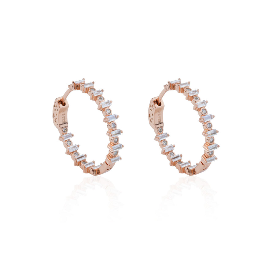Siora Baguette Spark Hoop Earrings | 925 Sterling Silver Rose Gold