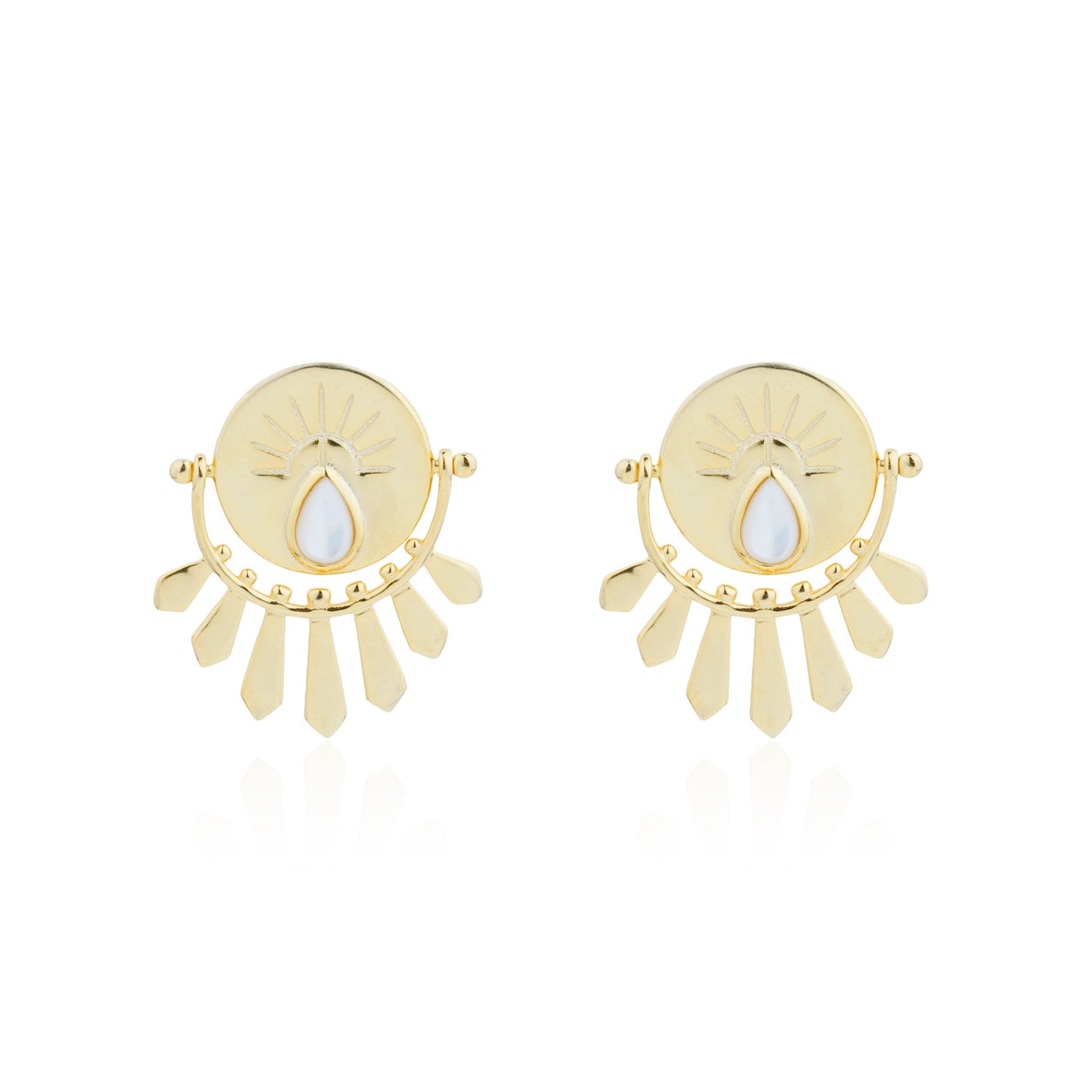 Siora Gold Sun Disc Fan Drop Earrings | 925 Sterling Silver 18K Gold Plated