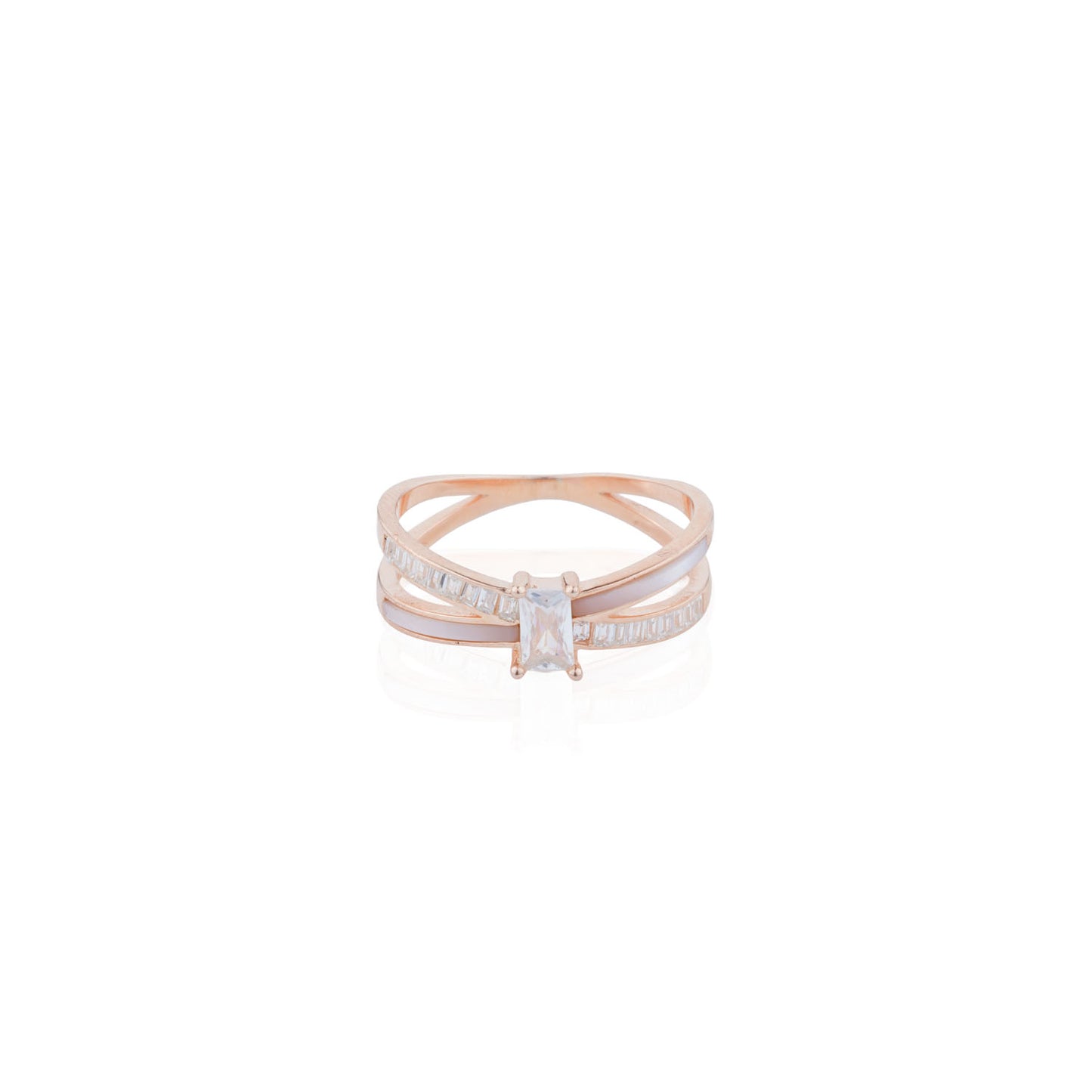 Siora Triple Band Emerald CZ Ring | 925 Sterling Silver Rose Gold