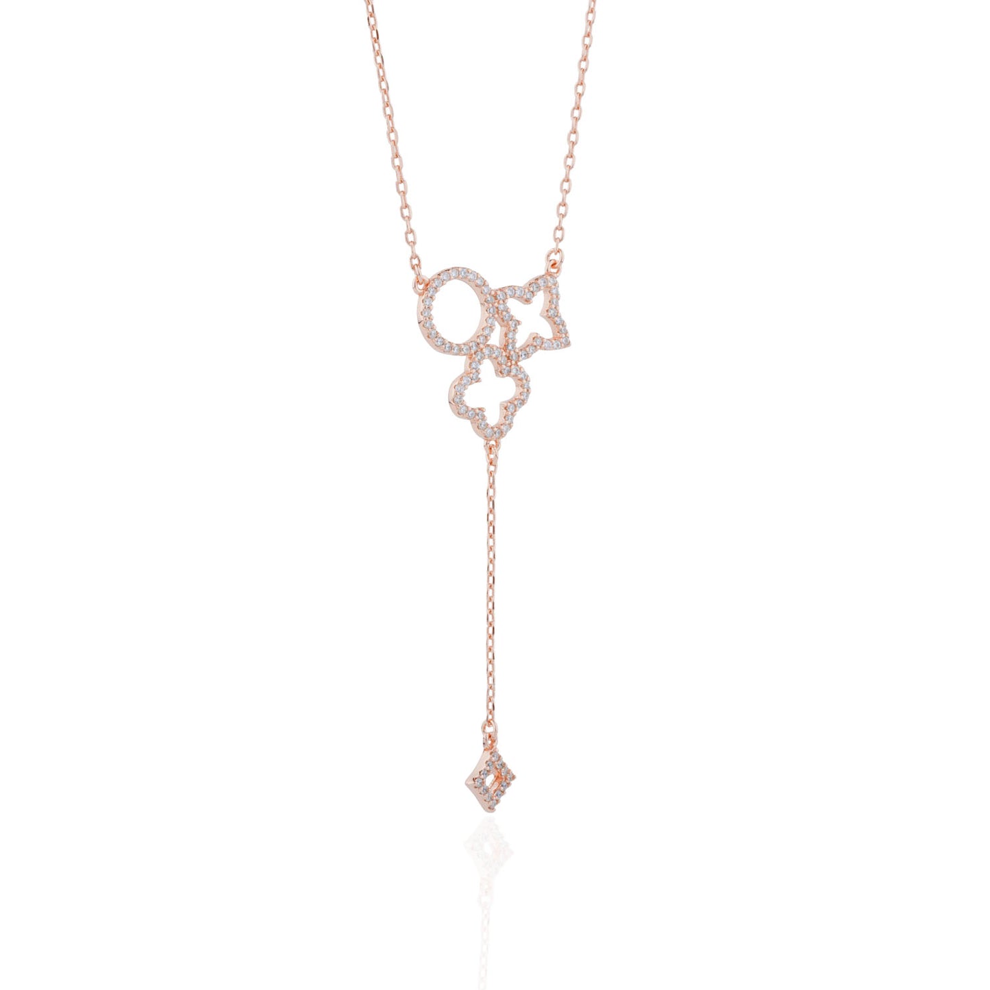 Siora Butterfly Key Lariat Necklace | 925 Sterling Silver Rose Gold