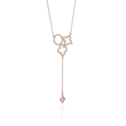 Siora Butterfly Key Lariat Necklace | 925 Sterling Silver Rose Gold