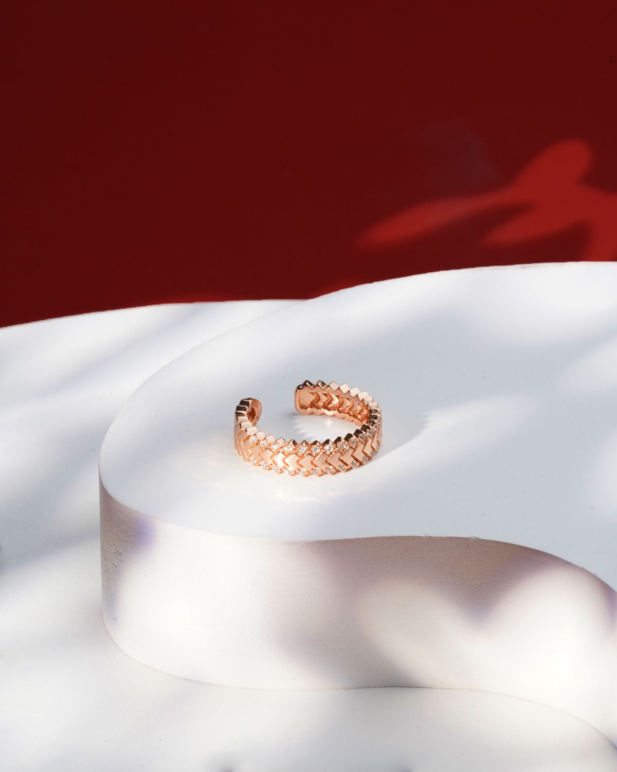 Siora Heart Tile Adjustable Band Ring | 925 Sterling Silver Rose Gold